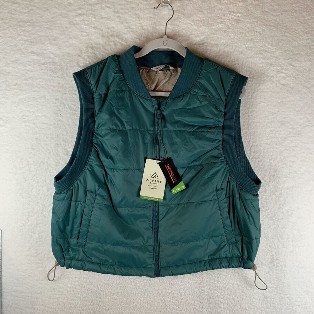 Alpine Design Puffer Vest Jacket Women's 2XL Teal Full Zip Shortie Quilted 7181
